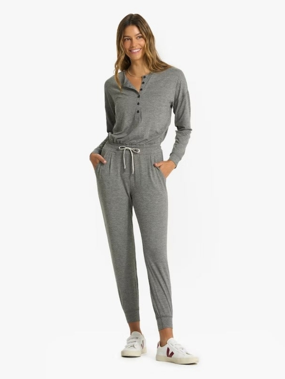 VUORI Lux Henley Jumpsuit Grey Extra Small